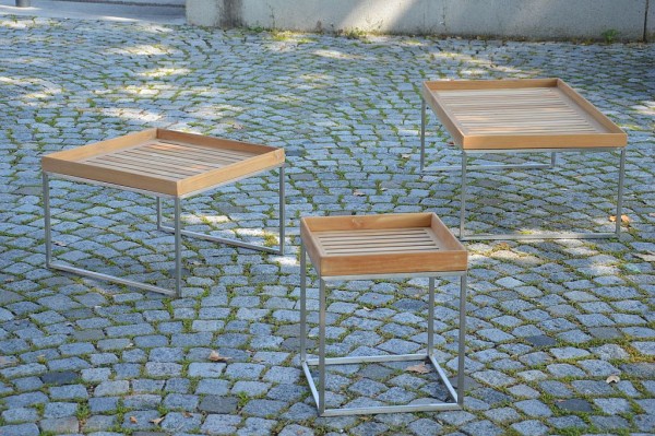 PINO/PIZZO Beistelltisch Gestell Edelstahl/Tablett Teak