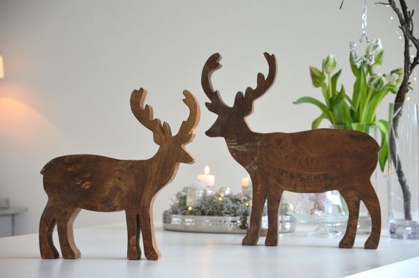 DEER/HIRSCH in 2 Größen aus recyceltem Teakholz